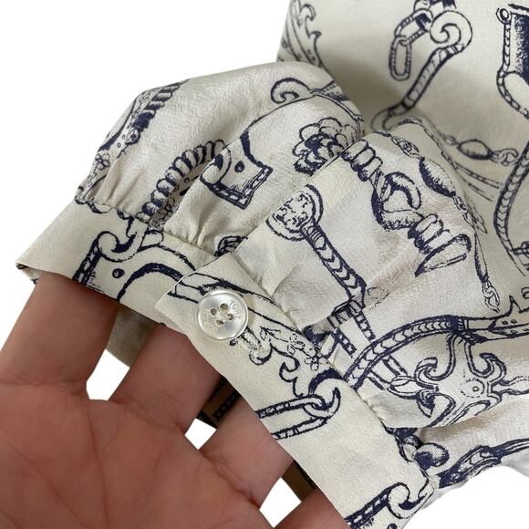 Tory Burch Celestial Frentera Angelique Silk Shirt Dress Nautical Beige Size 14 - Picture 9 of 16